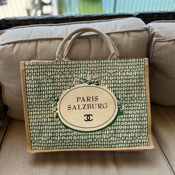 RARE Chanel “Paris Salzburg” green/canvas shopping tote . NWOT Mirror CD DVD - Picture 2 of 16